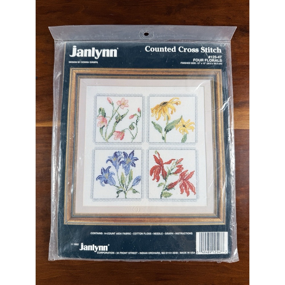 Janlynn Four Florals Counted Cross Stitch #125-47 12" X 12"